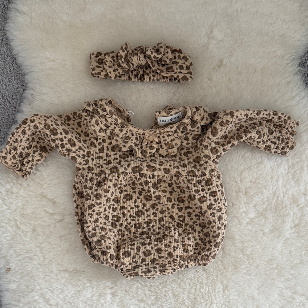 Leopard Print Kids Bodysuit with Headband